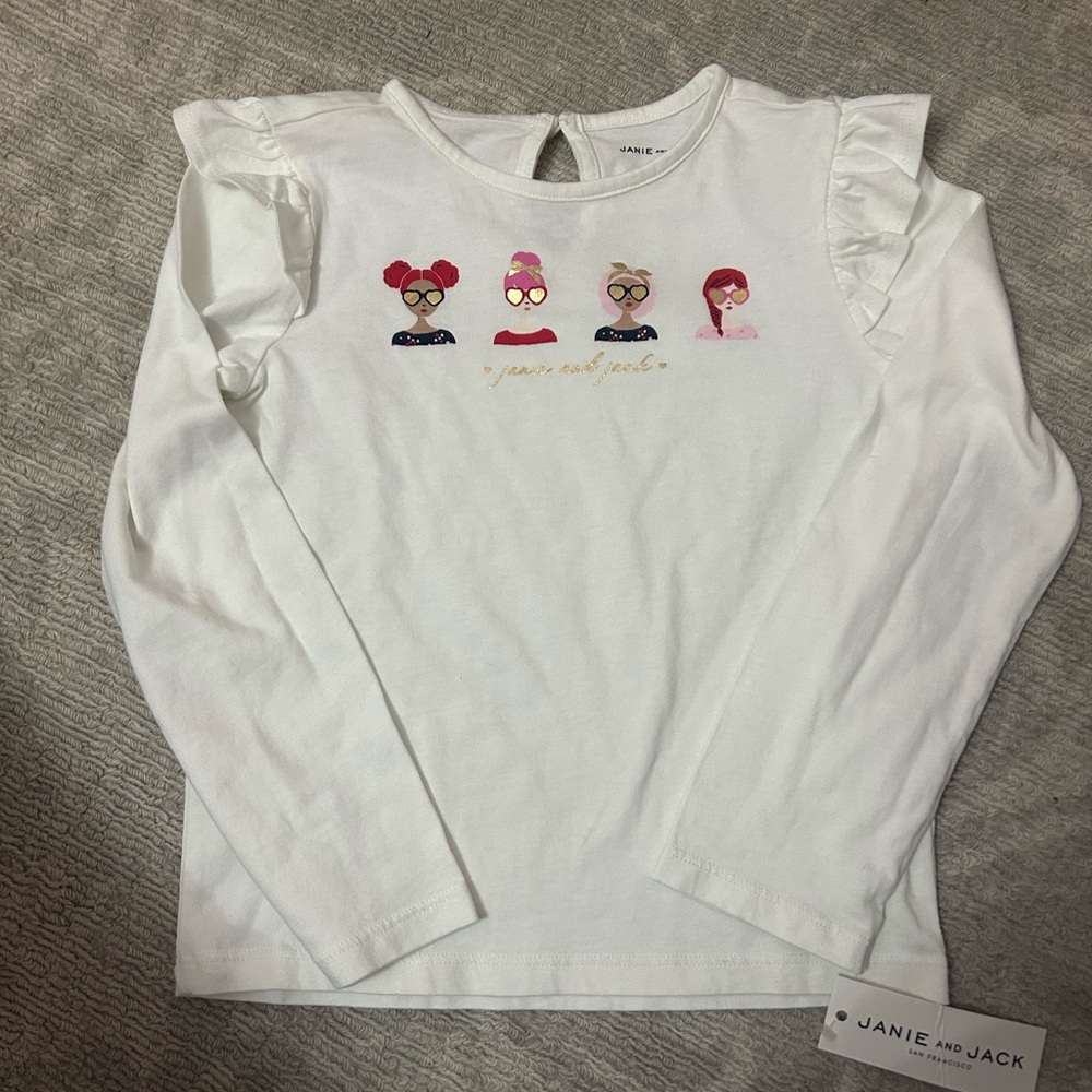 Janie and Jack White Long Sleeve Tee with Ruffles